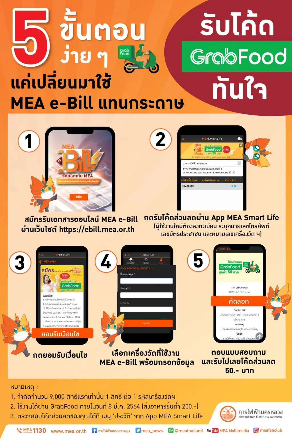 แค่เปลี่ยนมาใช้ MEA e-billก็รับโค้ด Grab Food ทันที
