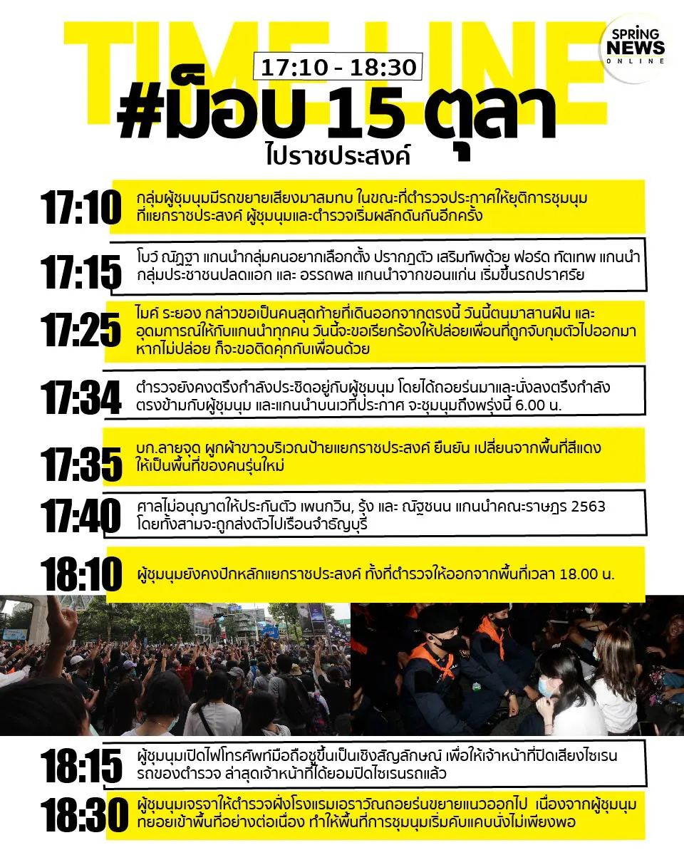 สรุปไทม์ไลน์ ม็อบ 15 ตุลา ไปราชประสงค์ มีอะไรเกิดขึ้นบ้าง