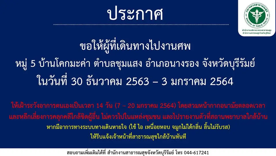 บุรีรัมย์ พบผู้ติดเชื้อโควิดรายแรก เป็นแม่ค้าขายตามสั่ง ส่งอาหารในบ่อน