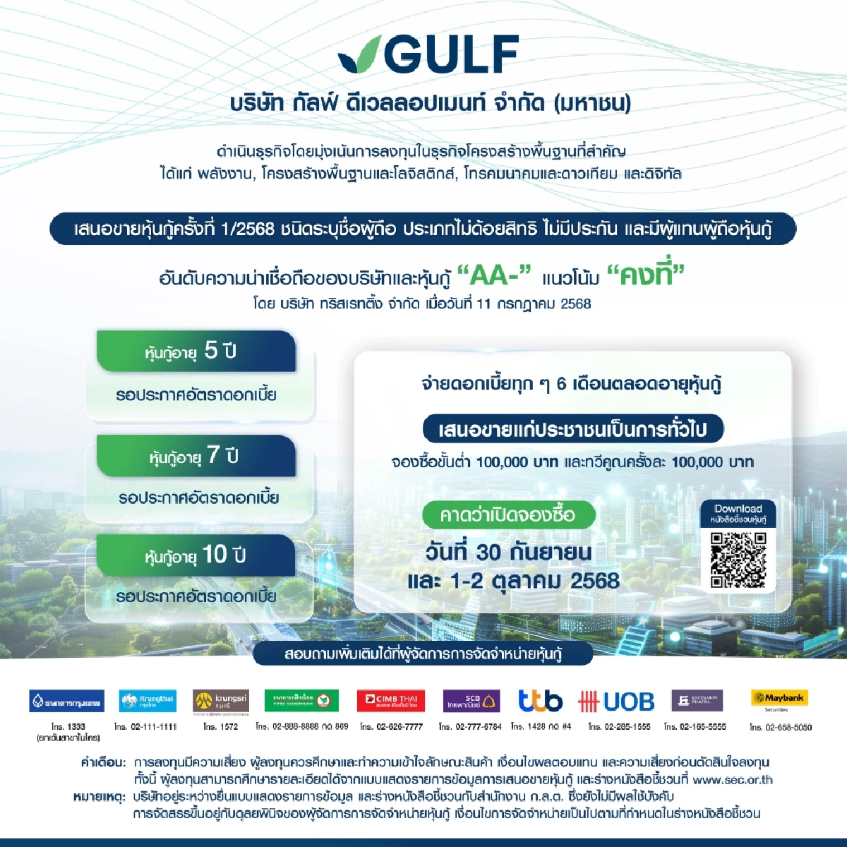 GULF เผย Roadshow หุ้นกู้นักลงทุนสถาบันคึกคัก เตรียมเสนอขายหุ้นกู้ 30 ก.ย.