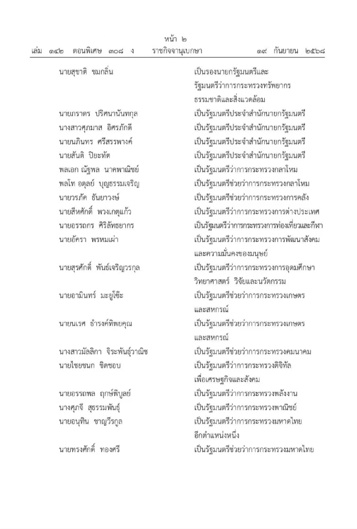 ด่วน! โปรดเกล้าฯ \"ครม.อนุทิน 1\" รองนายกฯ 6 คน โควตาคนนอก 9 ราย