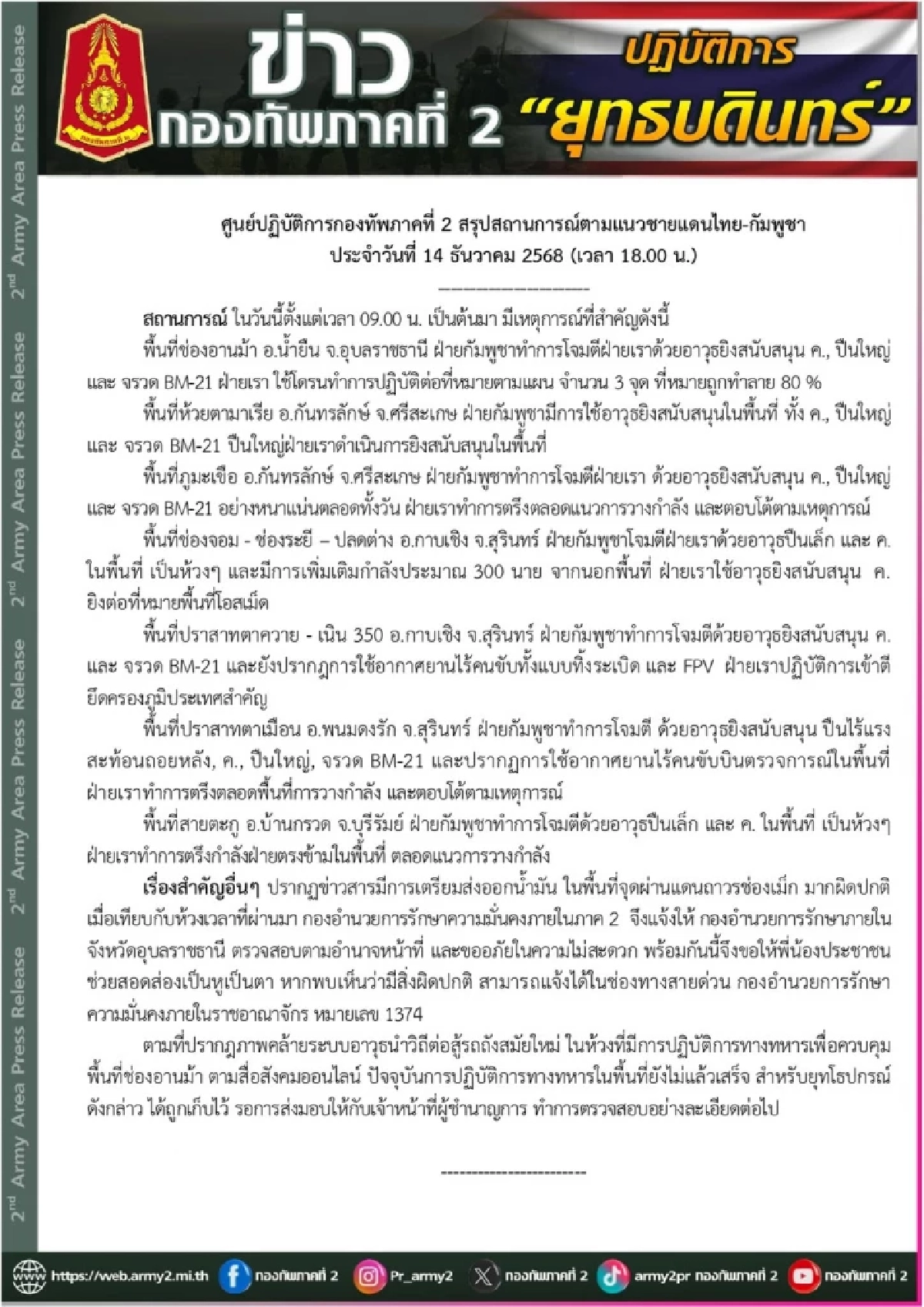 สรุปเหตุการณ์สำคัญชายแดนไทย-กัมพูชา ทบ.ลั่นไม่มีแนวทาง "หยุดยิง"