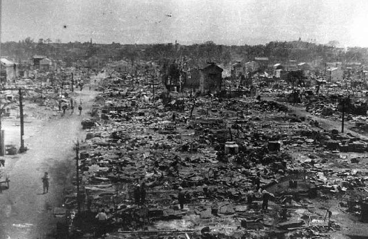 ภาพ  สภาพความเสียหายกรุงโตเดียวจากการทิ้งระเบิดของสหรัฐฯ ปี 1945