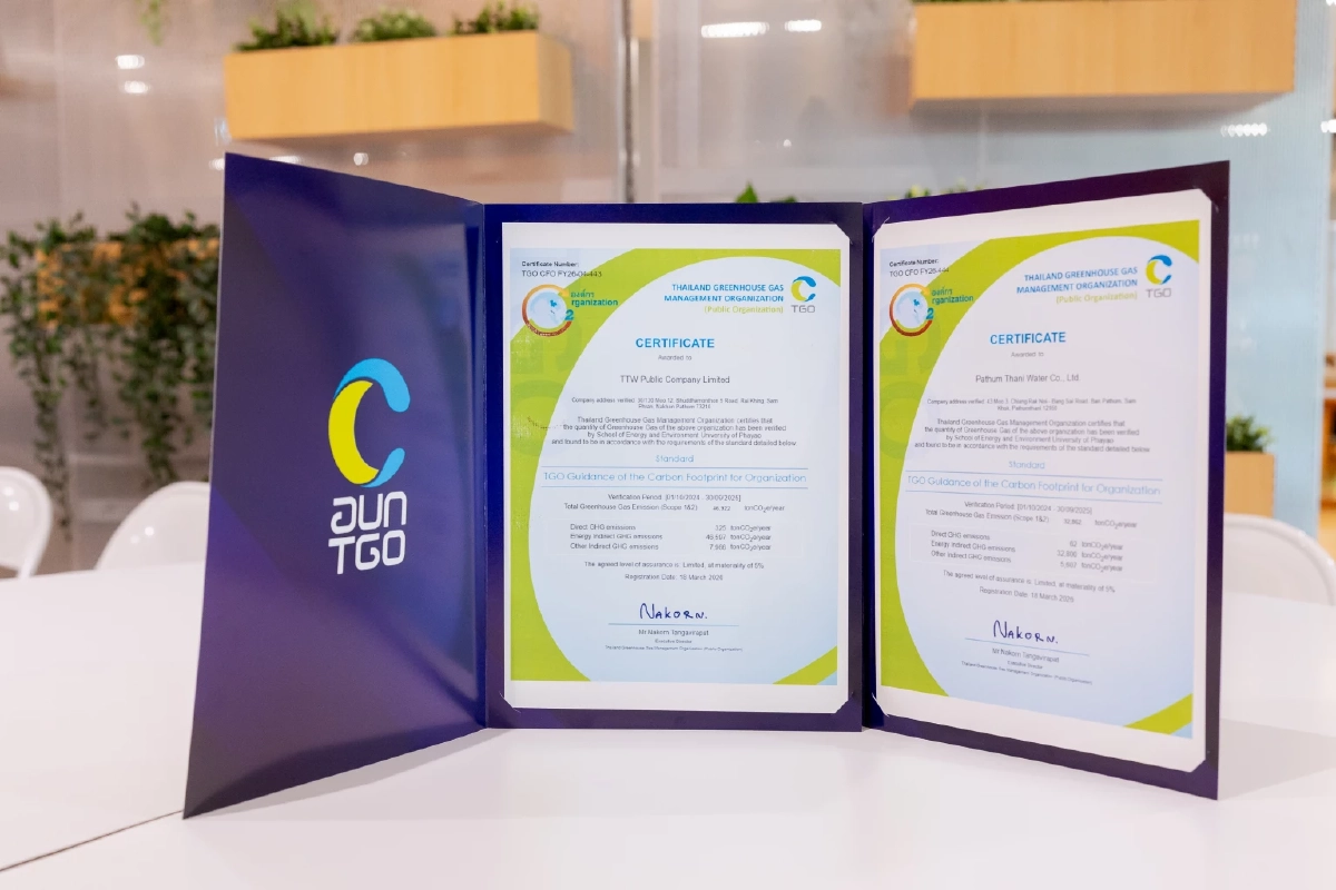 TTW ผ่านการรับรองคาร์บอนฟุตพริ้นท์ CFO พร้อมร่วมดูแลสิ่งแวดล้อม