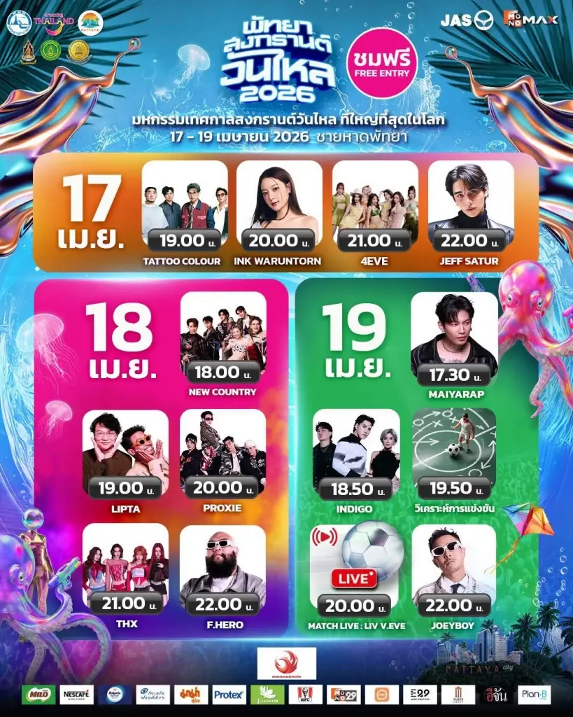 วันไหลพัทยา 2569 งานสงกรานต์ 2569 ชลบุรี บางแสน มีจัดที่ไหนบ้าง เช็กเลย