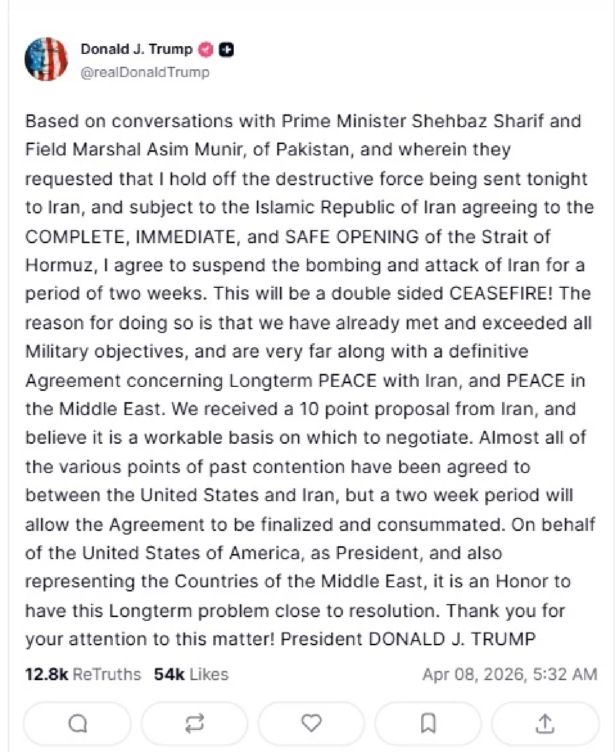 เปิด 10 ข้อเรียกร้องอิหร่าน - สหรัฐฯ ยอมรับฟัง หยุดยิง 2 สัปดาห์ แลกเปิดช่องแคบฮอร์มุซ