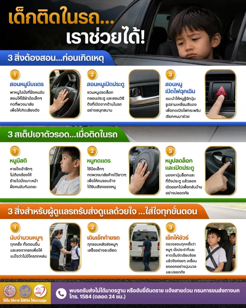กรมการขนส่งทางบก ชวนดูแลความปลอดภัย ป้องกัน 'เด็กติดในรถ'