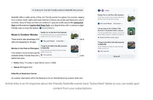 5 ฟีเจอร์ใหม่  Google Search AI  เชื่อมต่อข้อมูลและเว็บต้นฉบับง่ายขึ้น