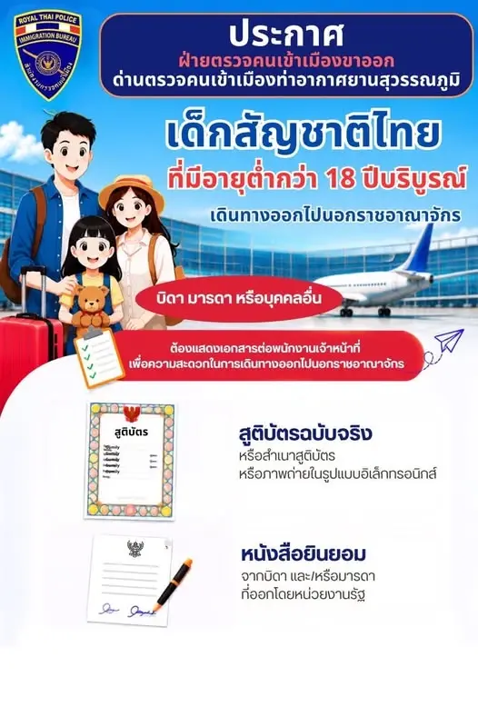 กฎใหม่ 'สนามบินสุวรรณภูมิ' เด็กไทยต่ำกว่า 18 ปี บินออกนอกประเทศ ต้องแสดงสูติบัตร