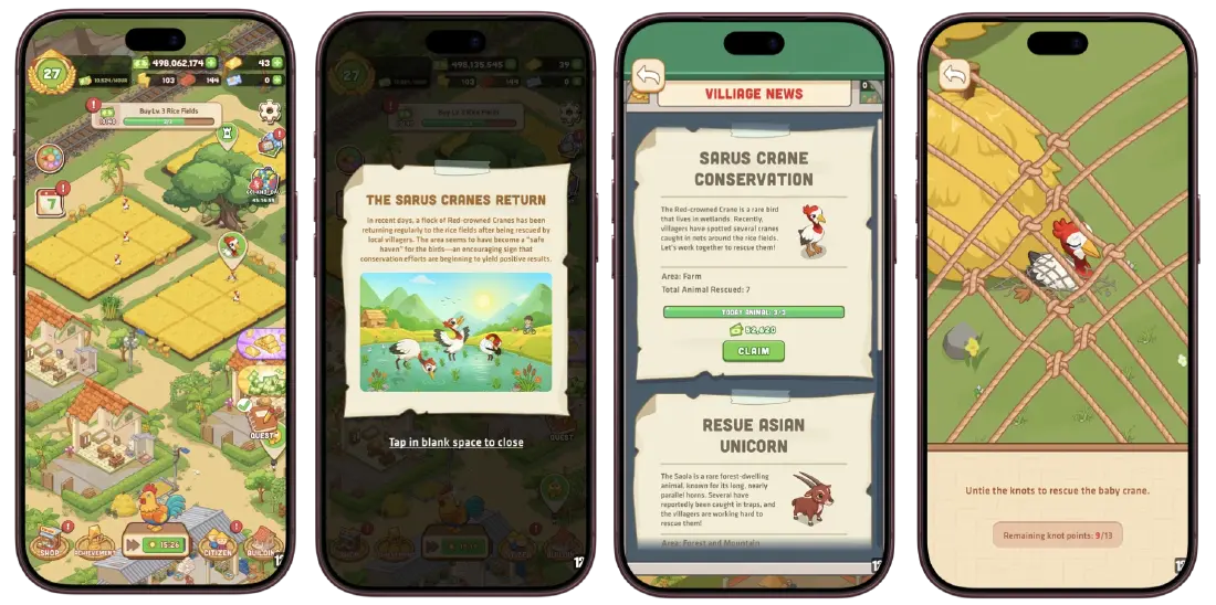 สร้างหมู่บ้านดีให้นกกระเรียนกลับมาอยู่ เกมอนุรักษ์สัตว์ บน App Store