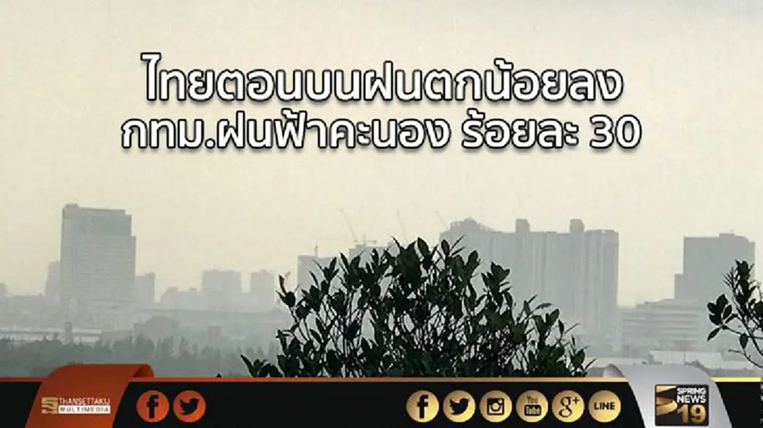 อุตุฯ เผย ไทยตอนบนฝนตกน้อยลง กทม.ฝนฟ้าคะนอง ร้อยละ 30