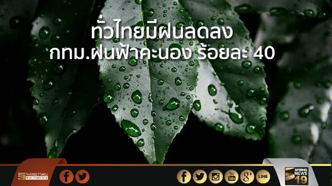 อุตุฯ เผย ทั่วไทยมีฝนลดลง กทม.ฝนฟ้าคะนอง ร้อยละ 40 อุตุฯ เผย ทั่วไทยมีฝนลดลง กทม.ฝนฟ้าคะนอง ร้อยละ 40