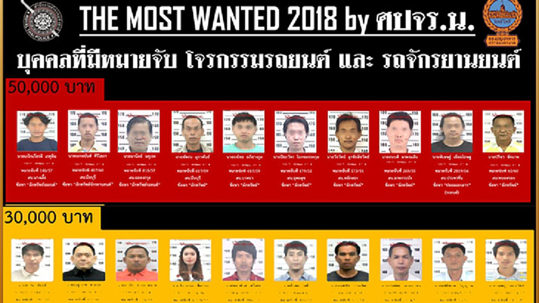 บชน. ทำปฏิทินหมายจับแก๊งลักรถ ตั้งรางวัลนำจับสูงสุด 5 หมื่นบาท