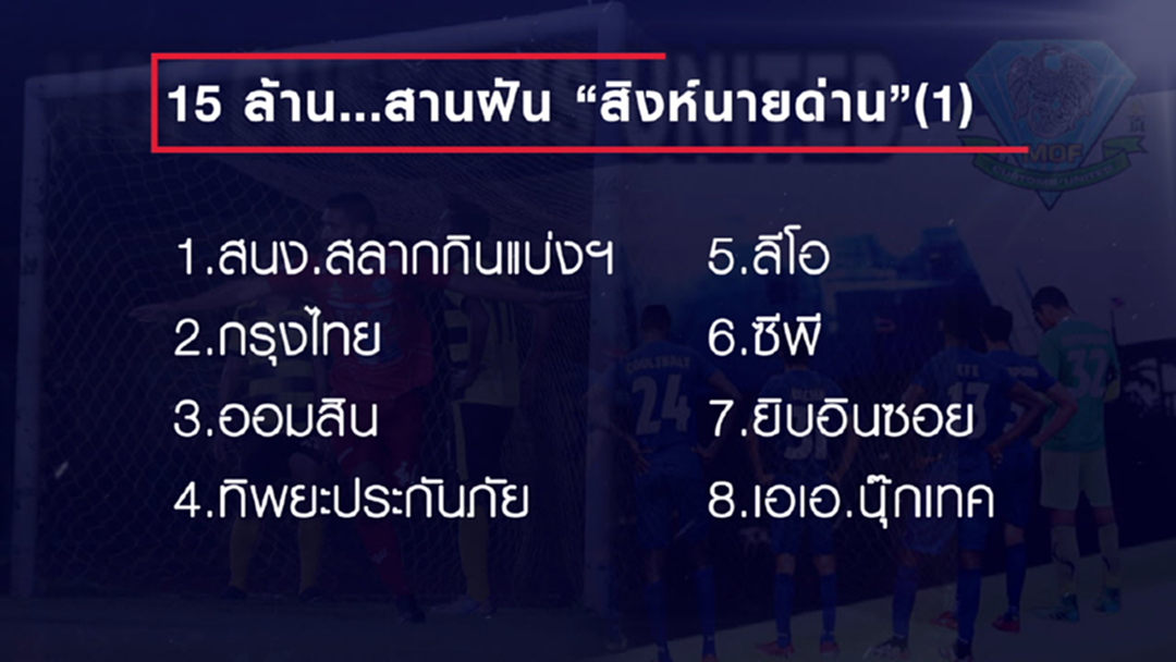 15 ล้าน! สานฝัน "สิงห์นายด่าน" ศุลกากร ยูไนเต็ด 15 ล้าน! สานฝัน "สิงห์นายด่าน" ศุลกากร ยูไนเต็ด