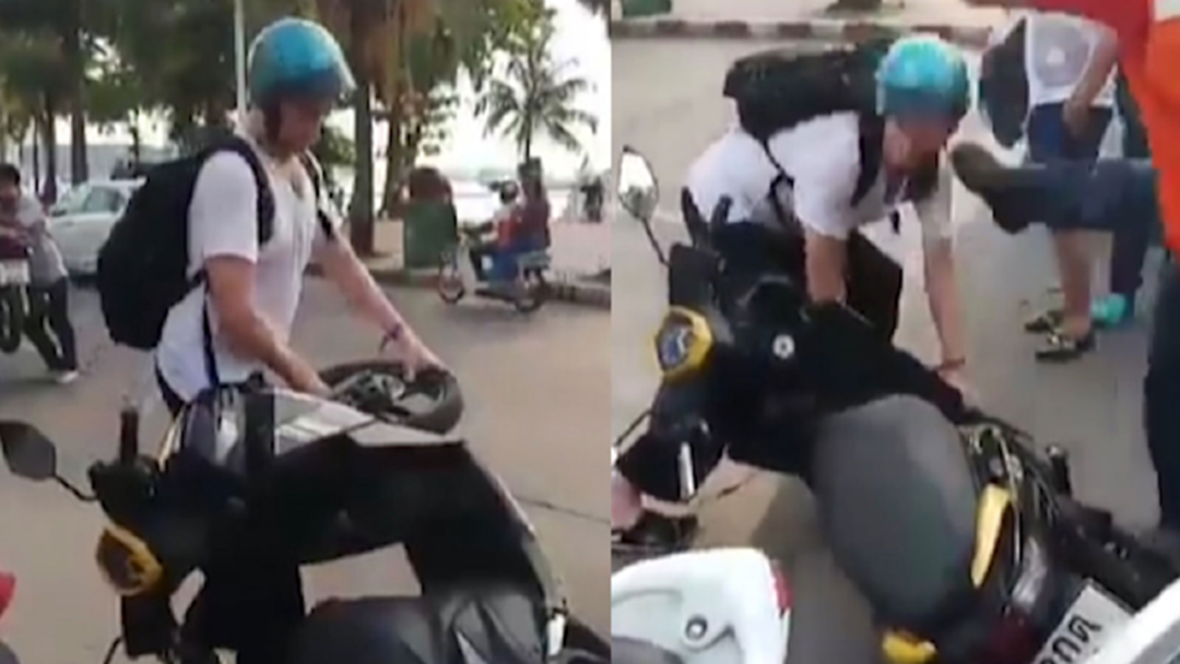แชรสนั่น! วินจยย.ฉุนจัด เตะศรีษะชาวต่างชาติ