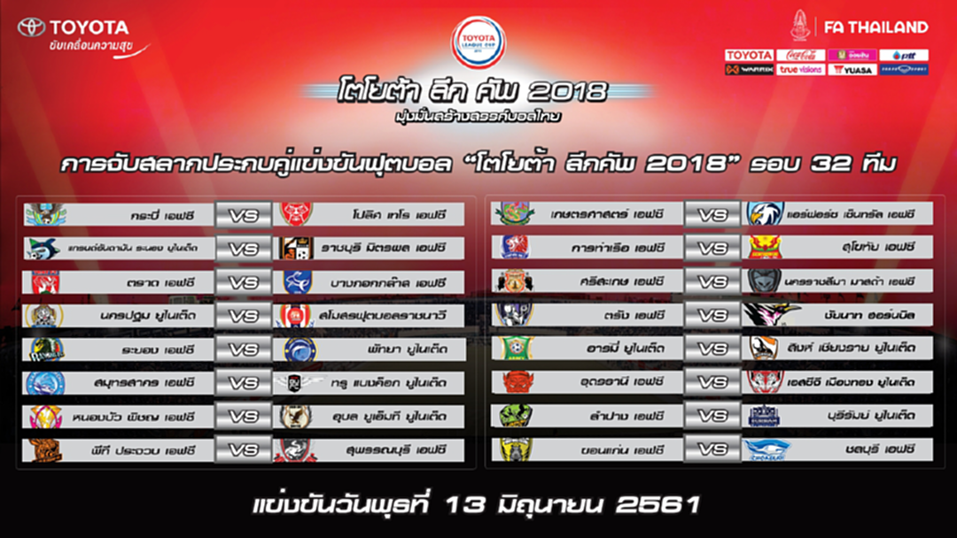 เดือดแน่ ! "ยักษ์แสด" ดวล "กิเลน" โตโยต้าลีกคัพรอบ32ทีม