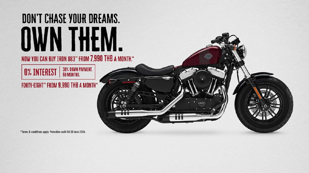 ฮาร์ลีย์-เดวิดสัน®ให้คุณเป็นเจ้าของรถตระกูล Sportster™ จัด 0% 60 เดือน ดาวน์ 30% ฮาร์ลีย์-เดวิดสัน®ให้คุณเป็นเจ้าของรถตระกูล Sportster™ จัด 0% 60 เดือน ดาวน์ 30%