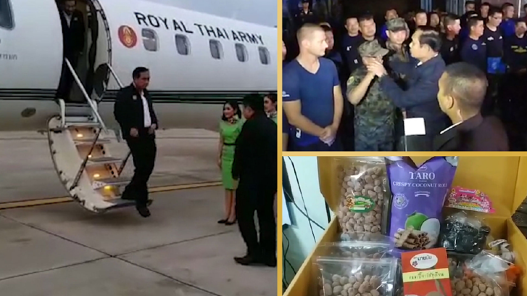 "บิ๊กตู่" ลงพื้นที่ถ้ำหลวง หิ้วขนมฝาก จนท.-ให้กำลังใจญาติเด็กๆ "บิ๊กตู่" ลงพื้นที่ถ้ำหลวง หิ้วขนมฝาก จนท.-ให้กำลังใจญาติเด็กๆ