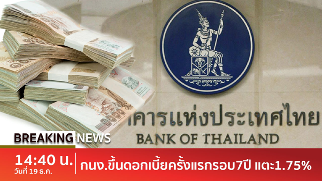 BreakingNews : กนง.ขึ้นดอกเบี้ยนโยบาย 0.25% ครั้งแรกรอบ 7 ปี BreakingNews : กนง.ขึ้นดอกเบี้ยนโยบาย 0.25% ครั้งแรกรอบ 7 ปี