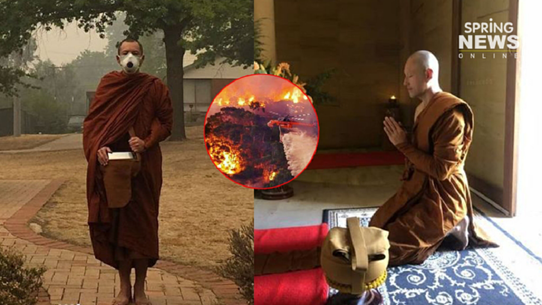 "พระเจสัน" เผยภาพใส่หน้ากากบิณฑบาตหลังเกิดเหตุไฟป่าเผาออสเตรเลีย