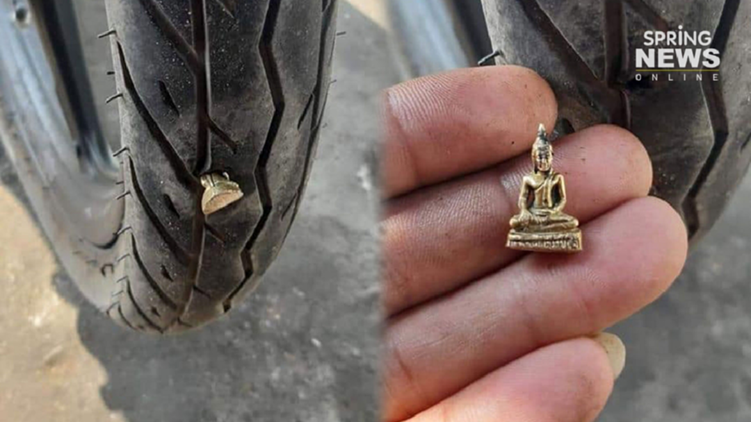 โลกโซเชียลแห่แชร์ภาพ "พระรอด แต่ยางลูกไม่รอด"