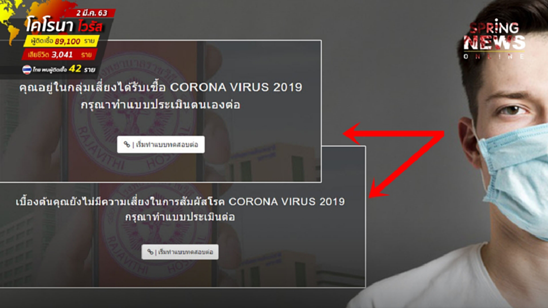 แบบประเมินความเสี่ยงติดเชื้อ COVID-19 ออนไลน์ ประเมินกลุ่มเสี่ยง