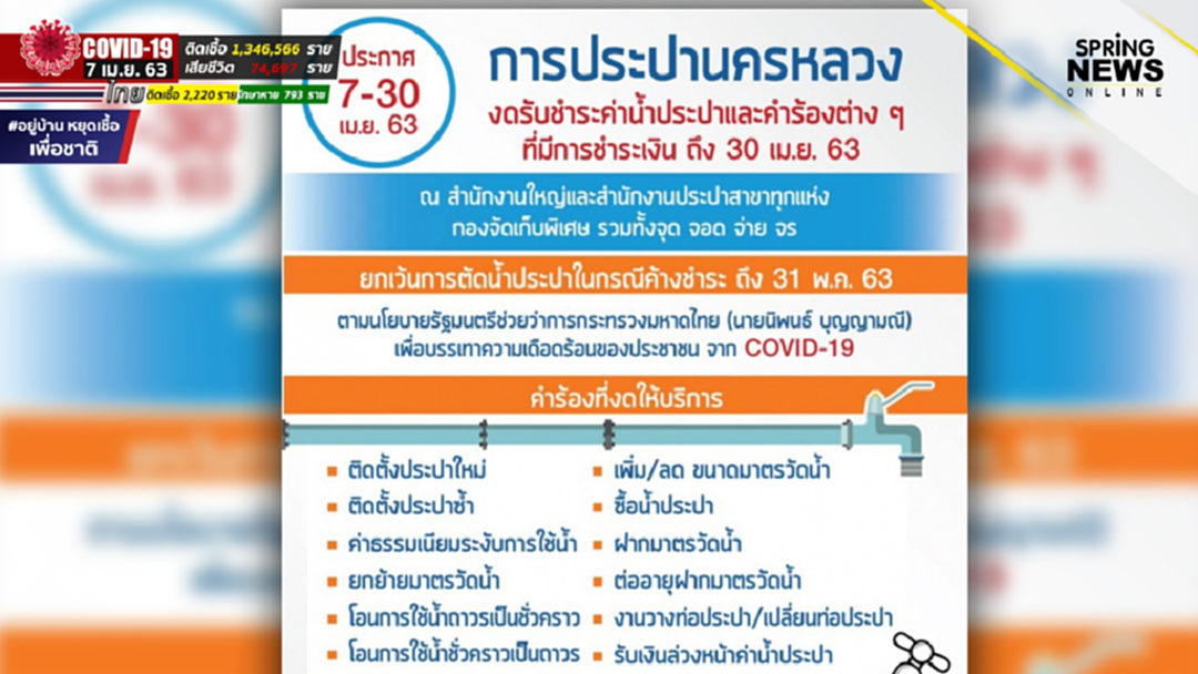 กปน. ยกเว้นการตัดน้ำ-ถอดมิเตอร์ บรรเทาเดือดร้อน ปชช. จาก โควิด-19 กปน. ยกเว้นการตัดน้ำ-ถอดมิเตอร์ บรรเทาเดือดร้อน ปชช. จาก โควิด-19