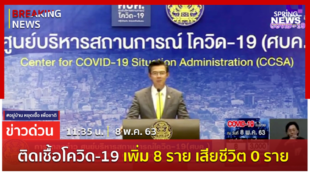 Breaking News : ไทยติดเชื้อเพิ่ม 8 ราย เสียชีวิตเป็นศูนย์ ยอดติดเชื้อสะสม 3,000 ราย Breaking News : ไทยติดเชื้อเพิ่ม 8 ราย เสียชีวิตเป็นศูนย์ ยอดติดเชื้อสะสม 3,000 ราย