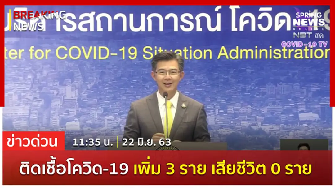Breaking News : ไทยพบผู้ติดเชื้อรายใหม่ 3 ราย ไม่มีเสียชีวิตเพิ่ม ยอดติดเชื้อสะสม 3,151 ราย Breaking News : ไทยพบผู้ติดเชื้อรายใหม่ 3 ราย ไม่มีเสียชีวิตเพิ่ม ยอดติดเชื้อสะสม 3,151 ราย