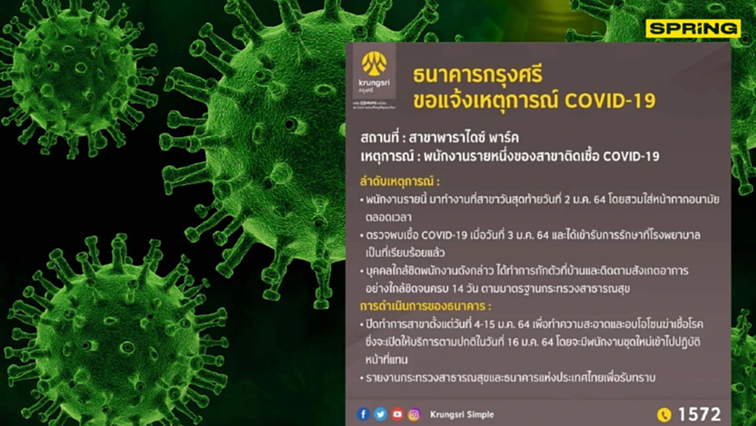 พนักงานธนาคารสาขาพาราไดซ์ พาร์ค ติดโควิด-19 สั่งปิดสาขาทันทีแล้ว พนักงานธนาคารสาขาพาราไดซ์ พาร์ค ติดโควิด-19 สั่งปิดสาขาทันทีแล้ว