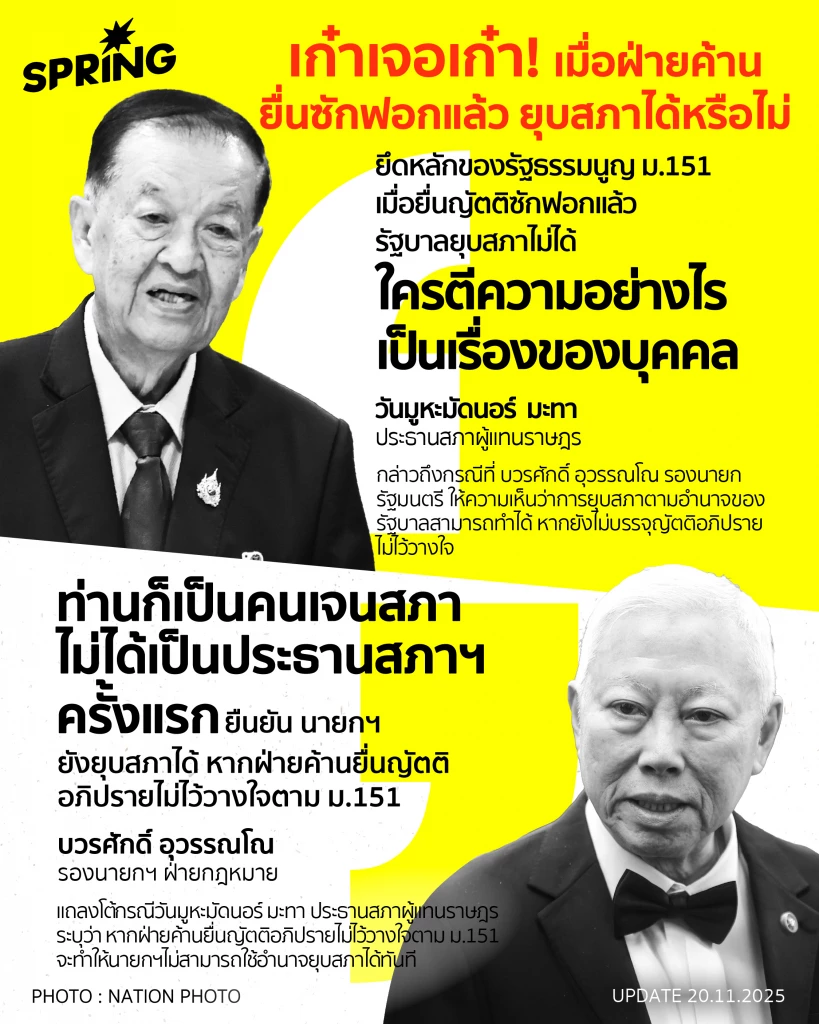 'วันนอร์' ย้ำ ยื่นซักฟอก ม.151 รัฐบาลยุบสภาไม่ได้ โต้ 'บวรศักดิ์' แค่ธุรการ