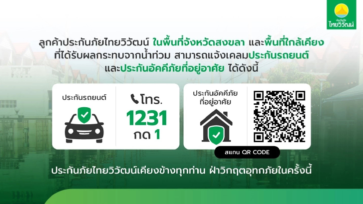 ไทยวิวัฒน์เร่งช่วยน้ำท่วมใต้ ระดมทีม–จ่ายสินไหมด่วน